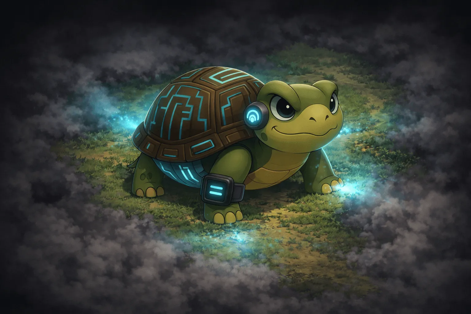 Turtleand Avatar looking at a foggy landscape