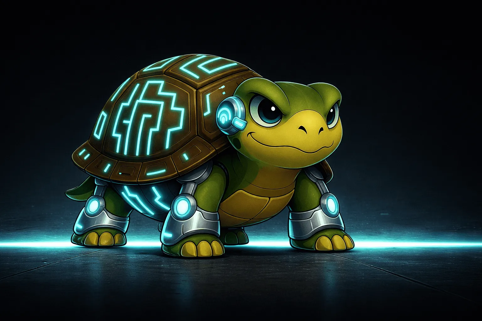 Armored turtle in glowing boundary line